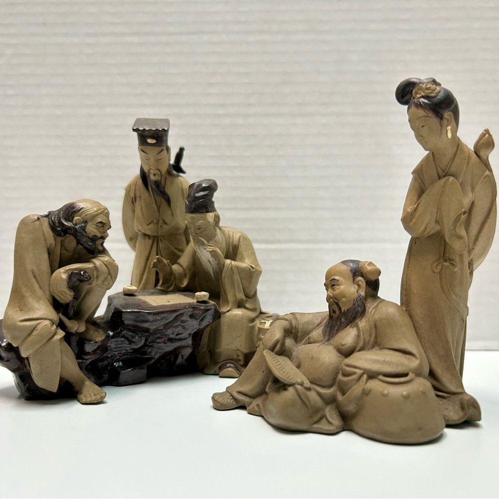 Vintage Chinese Mudman Clay Sculpture Figurines